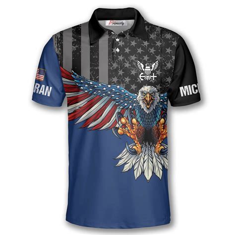 Navy Eagle Patriotic Flag Custom US Navy Veteran Shirts for Men - Primesty