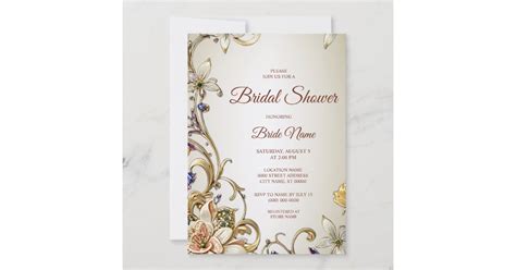 White Gold Floral Bridal Shower Invitation Zazzle