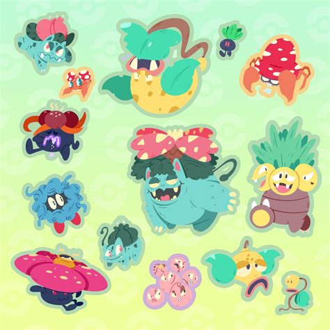 Grass Type Sticker Pack Pokemon Stickers, Nintendo, Cute Artstyle ...