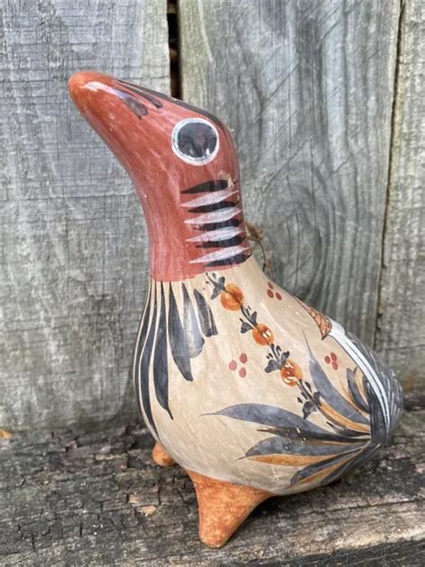 VINTAGE TONALA MEXICO Folk Art Hand Painted Pottery Bird Dove 32 80