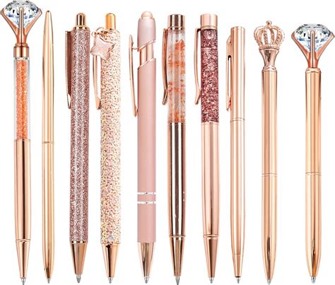 Pcs Rose Gold Ballpoint Pens Set Black Ink Retractable Crystal