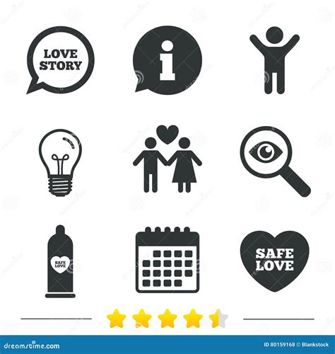 Condom Safe Sex Icons Lovers Couple Sign Stock Vector Illustration