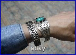 Vintage Fred Harvey Era Navajo Sterling Silver Turquoise Cuff Bracelet