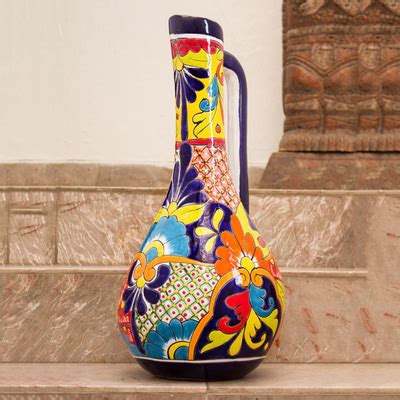 Unicef Market Pitcher Shaped Talavera Style Ceramic Vase From Mexico