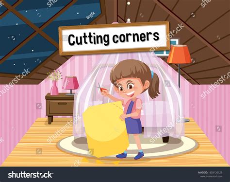 English Idiom Picture Description Cutting Corners Stock Vector (Royalty Free) 1903120126 ...