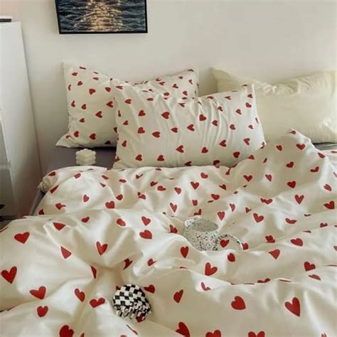 Housse De Couette Coeur Rouge Amour Coeur Design Minimaliste Parure De