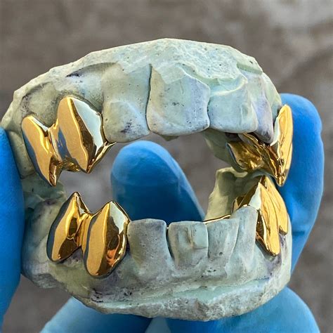 Solid 925 Sterling Silver Gold Plated Custom Fang Grillz Double Fangs