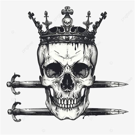 Vintage Art Of Skull Crown And Dagger Skull Tattoo Dagger Png