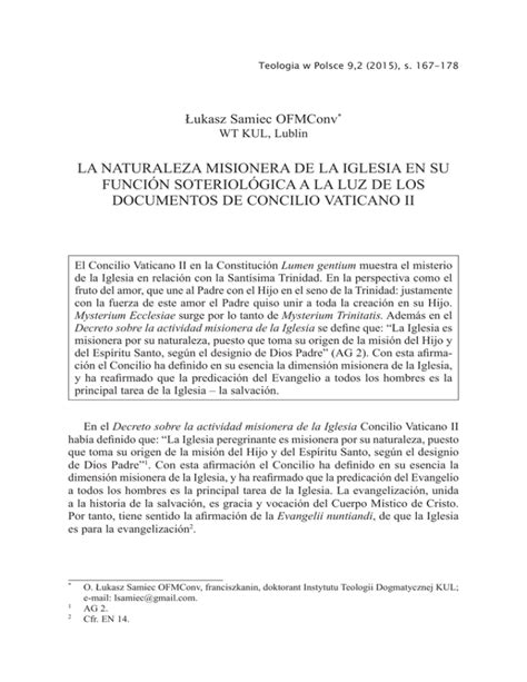 La Naturaleza Misionera De La Iglesia En Su Funci N Soteriol Gica A