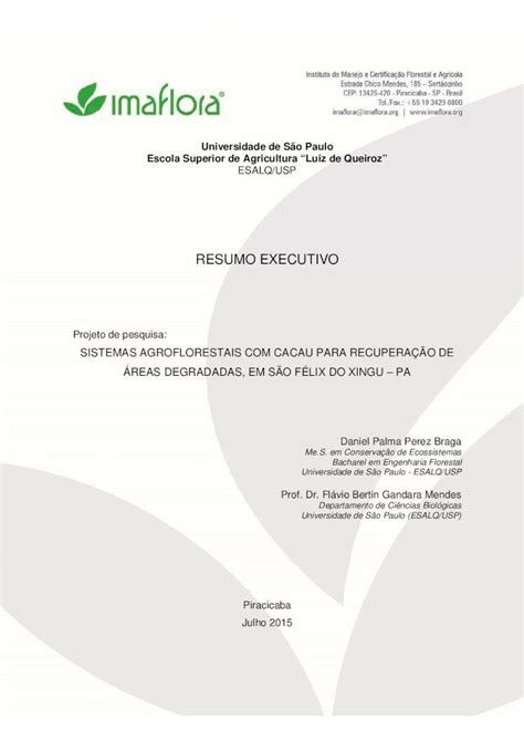 Pdf Resumo Executivo Saf Sfx Imaflora Org Plantio E Cultivo Do