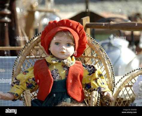 Old Doll For Sale At Antiques Fair Stock Photo Alamy