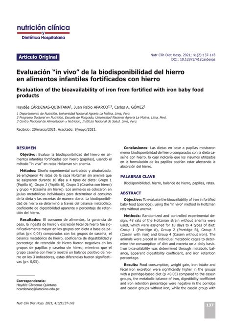 Pdf Evaluaci N In Vivo De La Biodisponibilidad De Hierro En