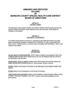 Fillable Online Mihs Bylaws Maricopa Integrated Health System Mihs