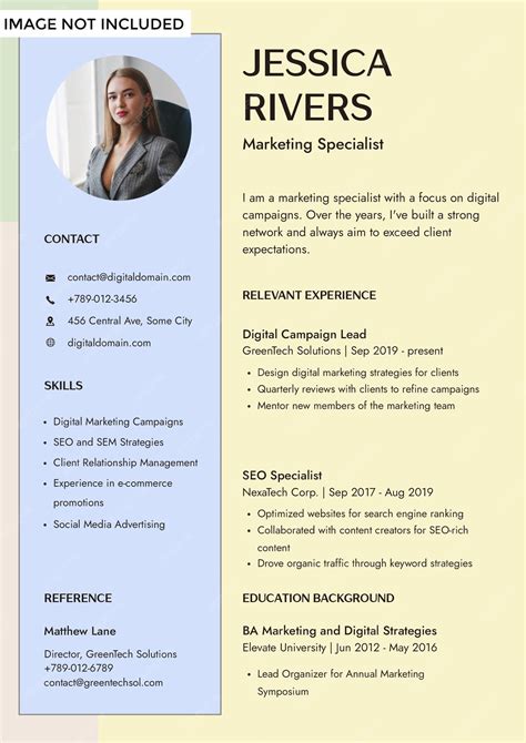 Premium PSD | Elegant Marketing Specialist Resume Template for Industry
