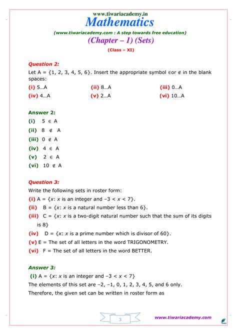 Ncert Solutions For Class 11 Maths Chapter 1 Sets