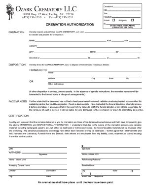 Fillable Online Cremation Authorization Do Not Write In The Above Fax