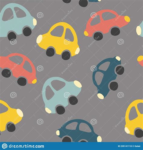 Toy Cars Seamless Pattern Hand Drawn Doodle Vector Minimalism Stock