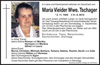 Traueranzeigen Von Maria Tschager Trauer Bz