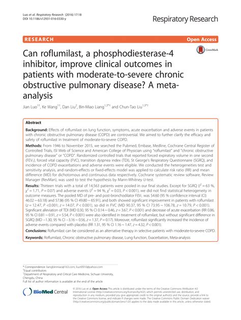 Pdf Can Roflumilast A Phosphodiesterase 4 Inhibitor Improve Clinical Outcomes In Patients