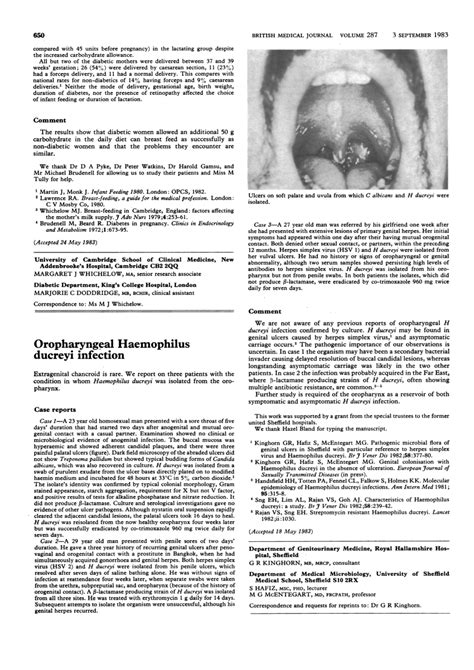 (PDF) Oropharyngeal Haemophilus ducreyi infection