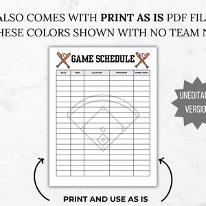 Baseball Game Schedule Template Baseball Sport Calendar Game Day ...