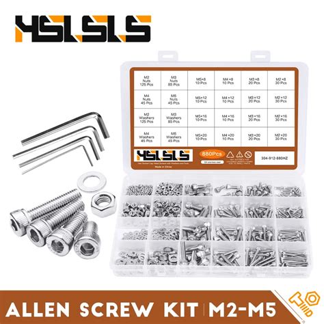 HSLSLS 880pcs Hex Hexágono Soquete Parafuso Variedade Kit M2 M3 M4 M5