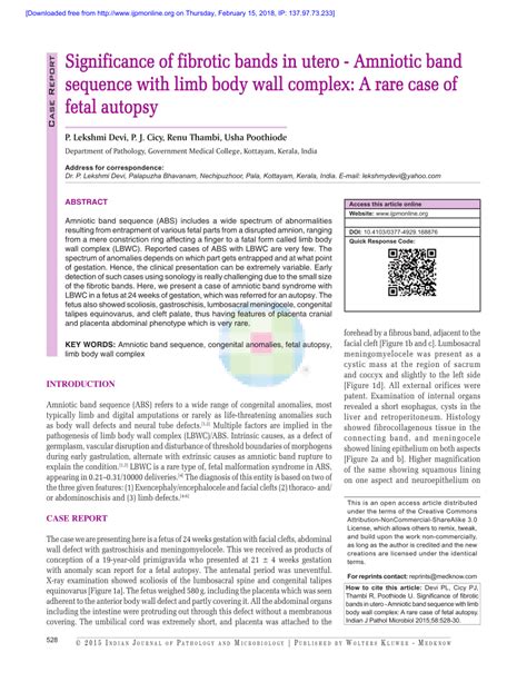 Pdf Significance Of Fibrotic Bands In Utero Amniotic Band Sequence