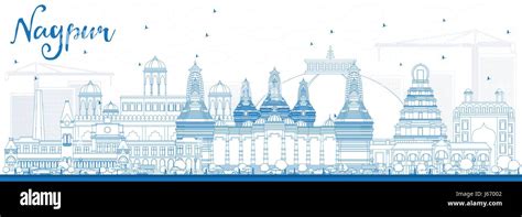 Outline Nagpur Skyline With Blue Buildings Vector Illustration