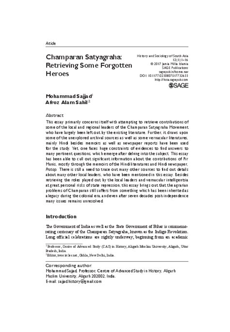 (PDF) Champaran Satyagraha: Retrieving Some Forgotten Heroes