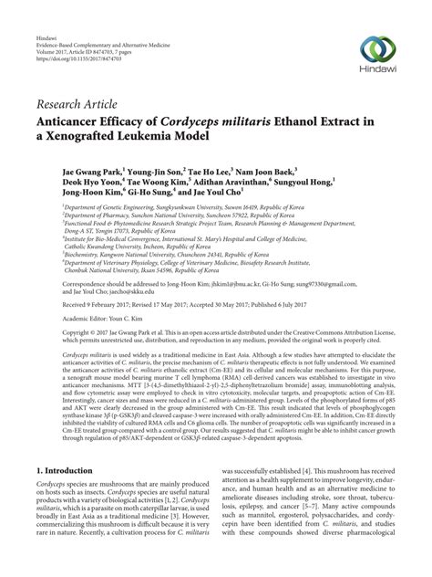 PDF Anticancer Efficacy Of Cordyceps Militaris Ethanol Extract In A