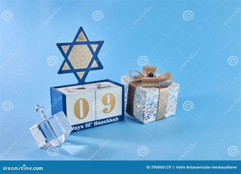 Hanukkah Countdown Calendar Hanukkah Calendar With David Star And Dreidel Stock Image Image