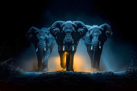 Majestic Elephants On Nocturnal Parade Concept Wildlife Photography African Safari Nocturnal