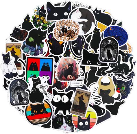 Amabro 100 Pcs Black Cat Stickers Cute Black Cat Decals Vinyl Waterproof Stickers