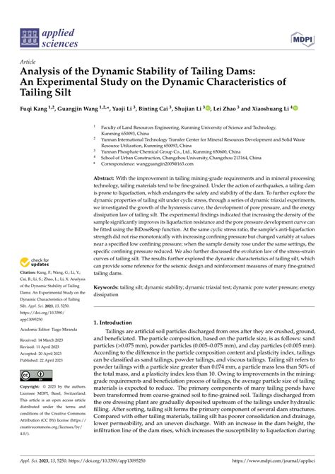 PDF Analysis Of The Dynamic Stability Of Tailing Dams An