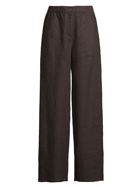 Eileen Fisher Wide Leg Linen Pants Espresso Editorialist