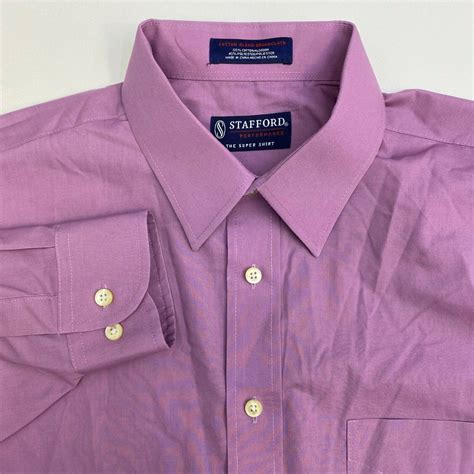 Stafford Button Up Shirt Mens Xl Purple Performance Long Sleeve Casual