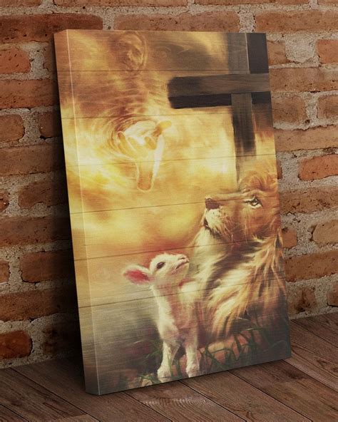 Christian Jesus Cross Lamb And Lion Wall Art Decor Poster Canvas Kaiteez