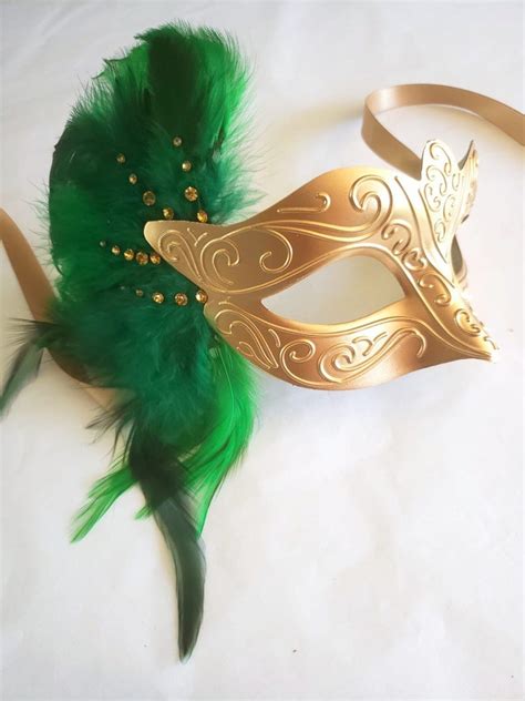 Emerald Green Masquerade Mask Feather Women Masquerade Mask Etsy