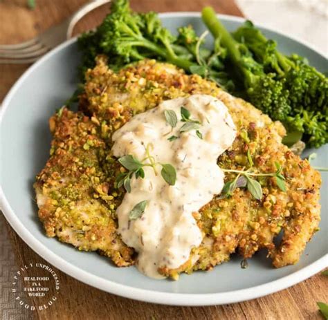 Pistachio Crusted Chicken In A Honey Mustard Cream Sauce Happily Unprocessed