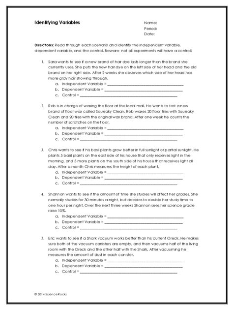 Fillable Online Experimental Variables Worksheet Answer Key Lsvd Schule Fax Email Print