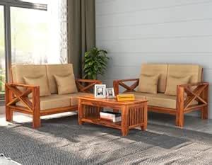 Furnesho Solid Sheesham Wood Seater Sofa Set With Cushions For Living