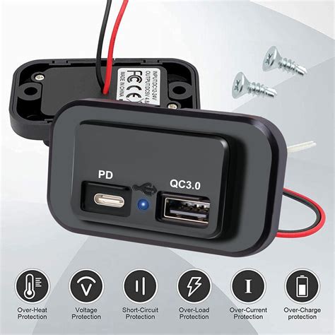 V Dual Usb Pd Qc Car Boat Rv Fast Charger Socket Led Power A