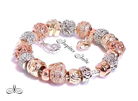 Authentic Pandora Rose Gold Clasp Silver Bracelet European Charms Micro ...