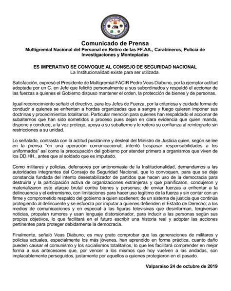 Comunicado De Prensa Multigremial R De Chile 24 Octubre Circulo