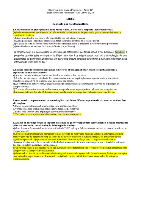 Super Treino HSP correção Licenciatura em Psicologia Ano Letivo 22