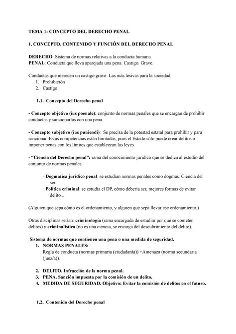 Tema 1 Concepto Del Derecho Penal Tema 1 Concepto Del Derecho Penal 1 Concepto Contenido Y