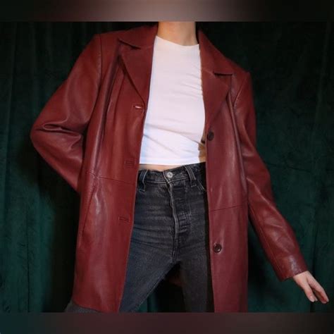 Vintage 90s Sheepskin Red Leather Jacket Red Jacket Outfit Maroon