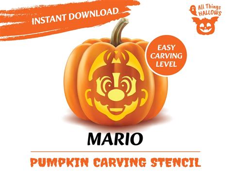 Creative Super Mario Pumpkin Carving Stencil Instant Download Pdf Etsy