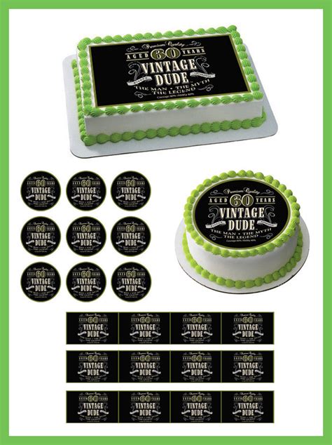 Vintage Dude 60th Edible Cake And Cupcake Topper Decor Edible