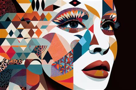 Ilustración de collage de cara colorida con patrones de formas